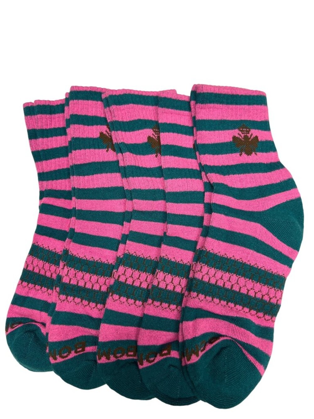 Bombas Women's Socks Green Pink Stripe Crew Length 5 Pair Size Medium NEW